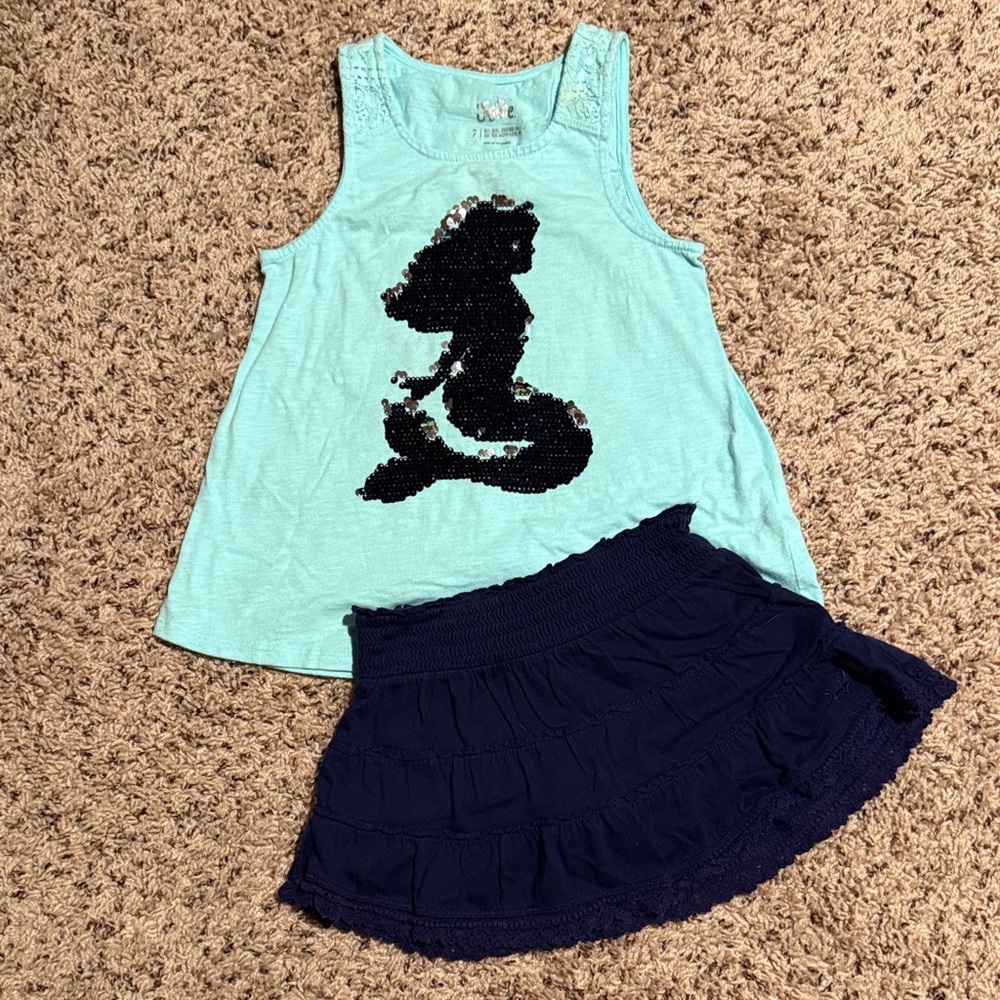 Justice flip sequins mermaid matching set skort size 6 top 7